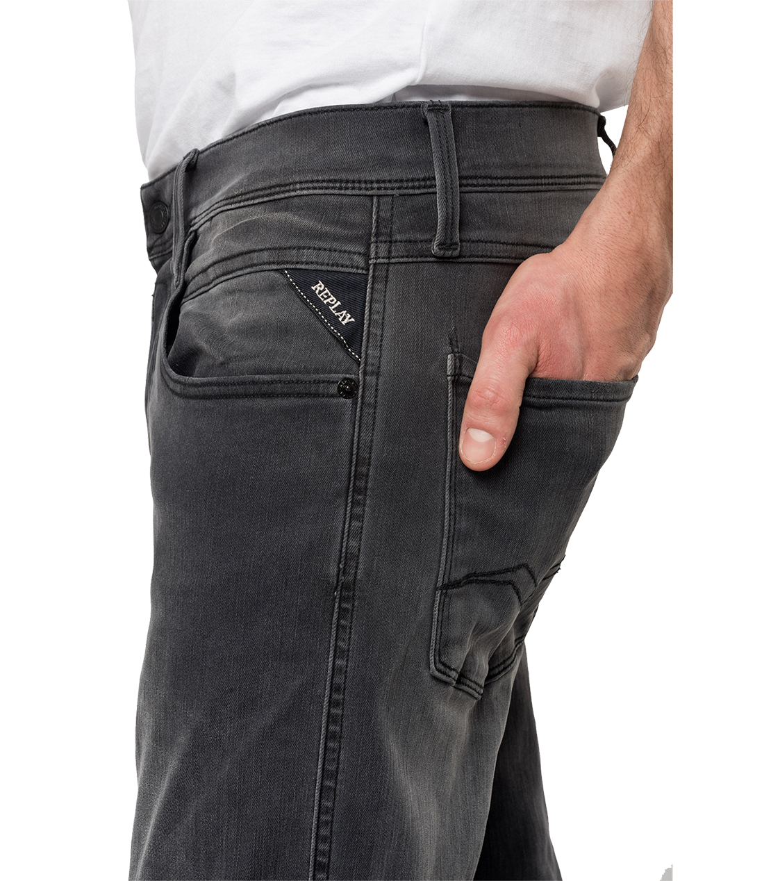 ANBASS 11.5oz ハイパーフレックス RE-USED ブラックストレッチデニム 詳細画像 ミディアムグレー 6